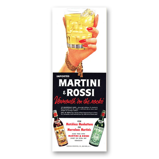 1956 Martini & Rossi Vermouth on the Rocks Vintage Magazine Print Ad