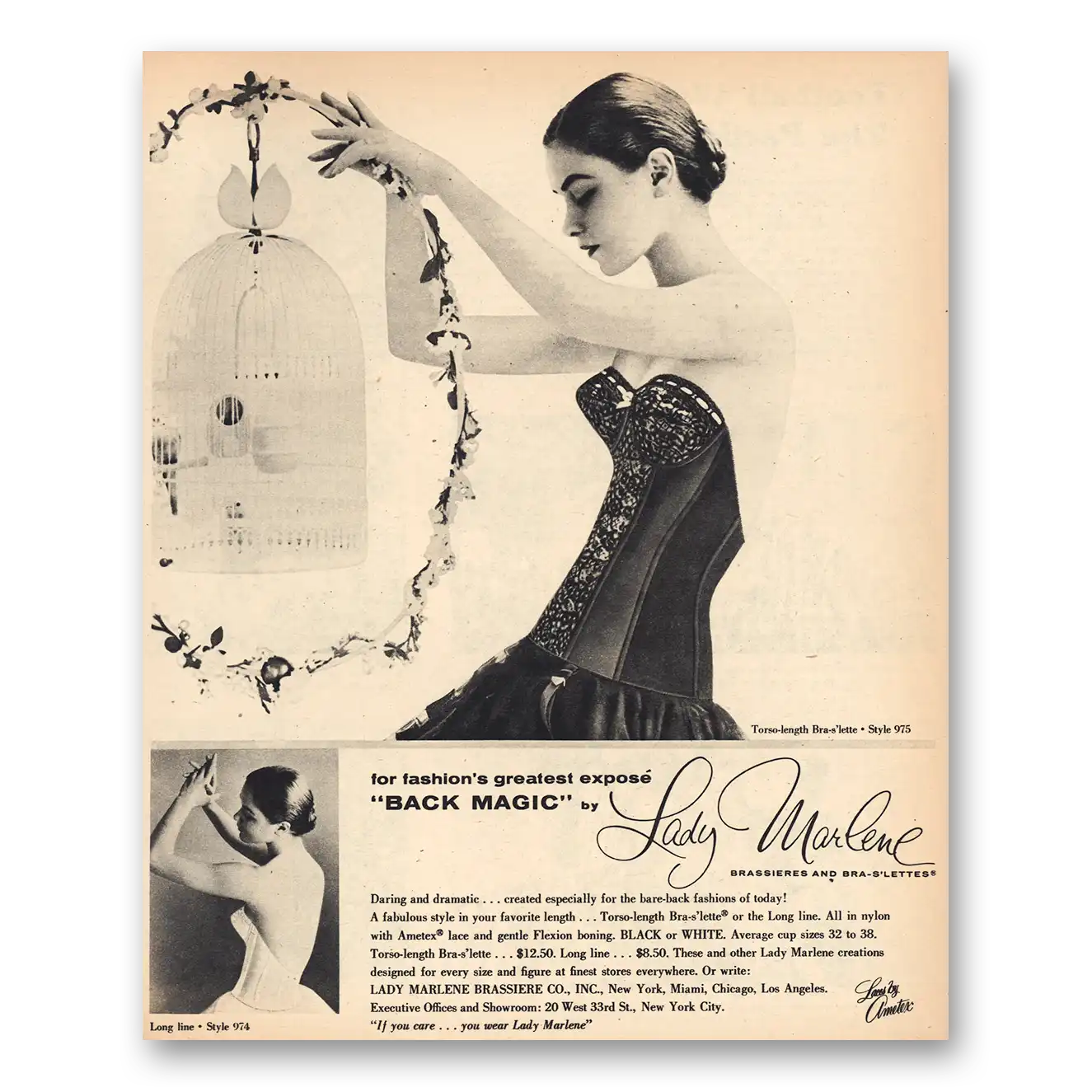 1956 Lady Marlene Brassiere Black Magic Vintage Magazine Print Ad