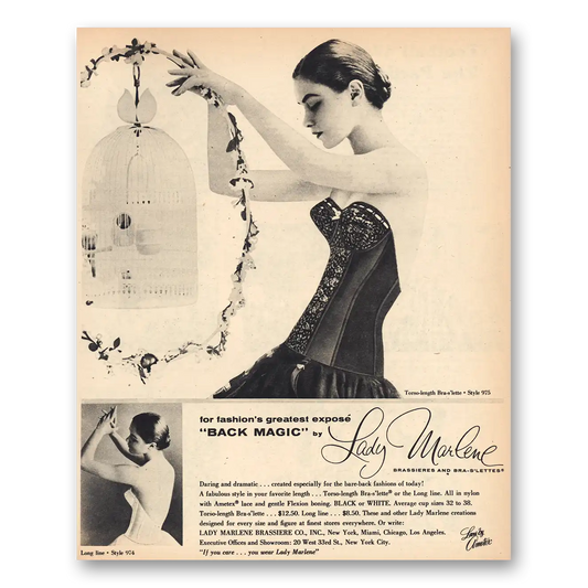 1956 Lady Marlene Brassiere Black Magic Vintage Magazine Print Ad