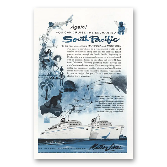 1956 Matson Line South Pacific Mariposa Monterey Vintage Magazine Print Ad