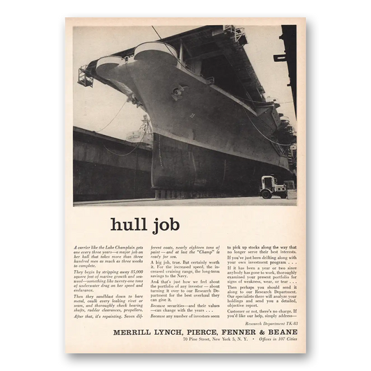 1956 Merrill Lynch Hull Job Vintage Magazine Print Ad