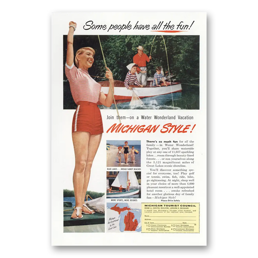 1956 Michigan Water Wonderland Fishing Vintage Magazine Print Ad