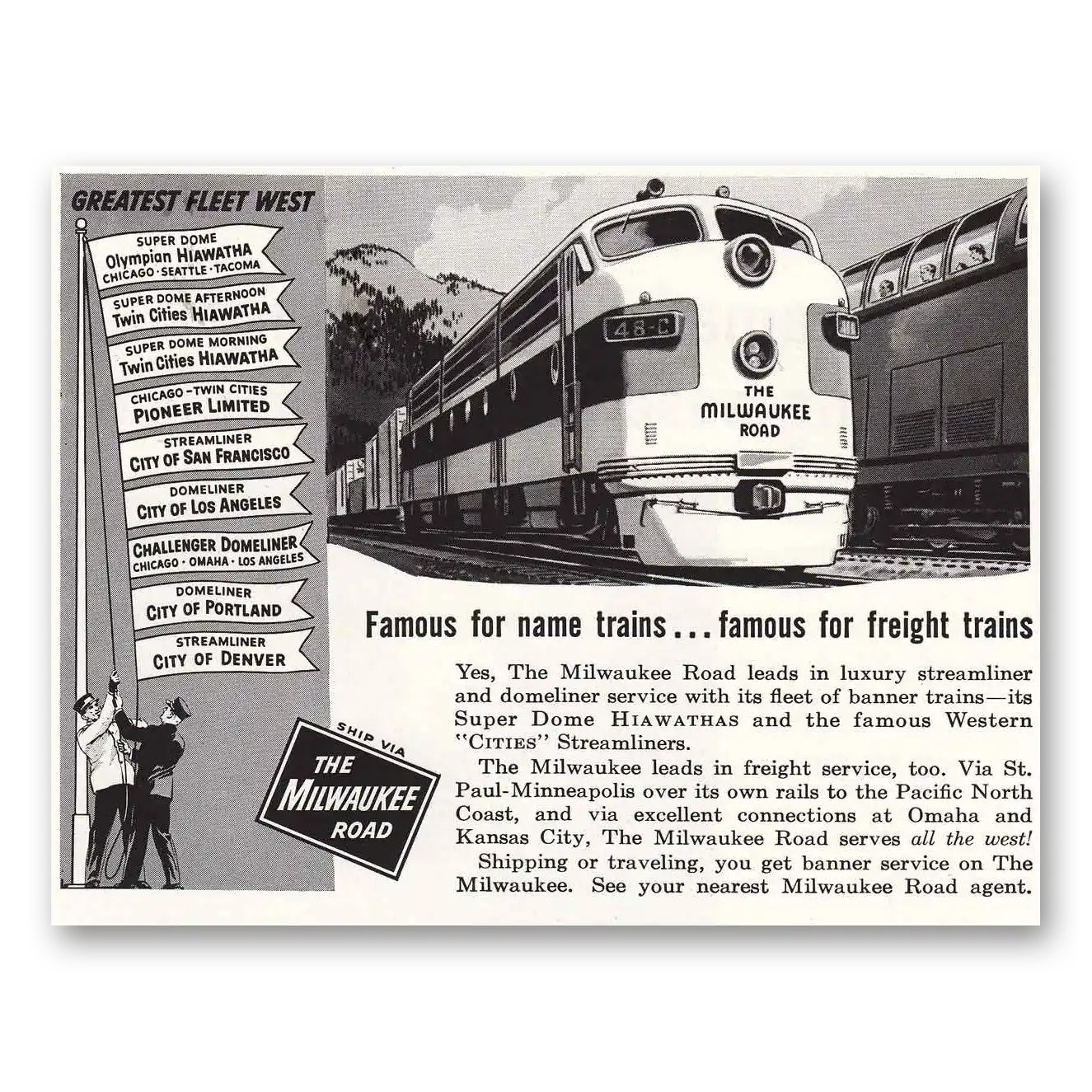 1956 Milwaukee Road Famous for Name Trains Vintage Magazine Print Ad