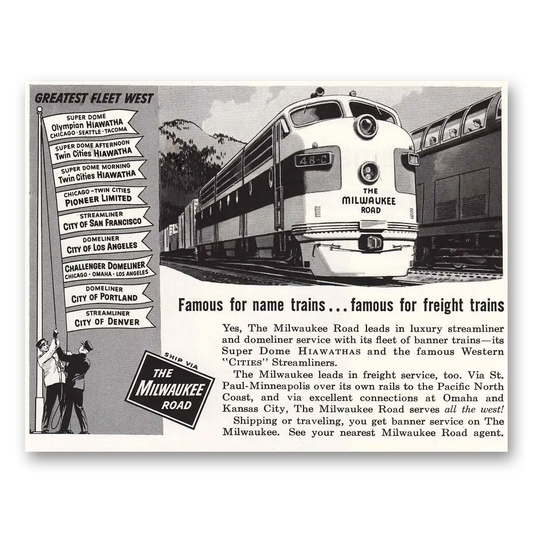 1956 Milwaukee Road Famous for Name Trains Vintage Magazine Print Ad