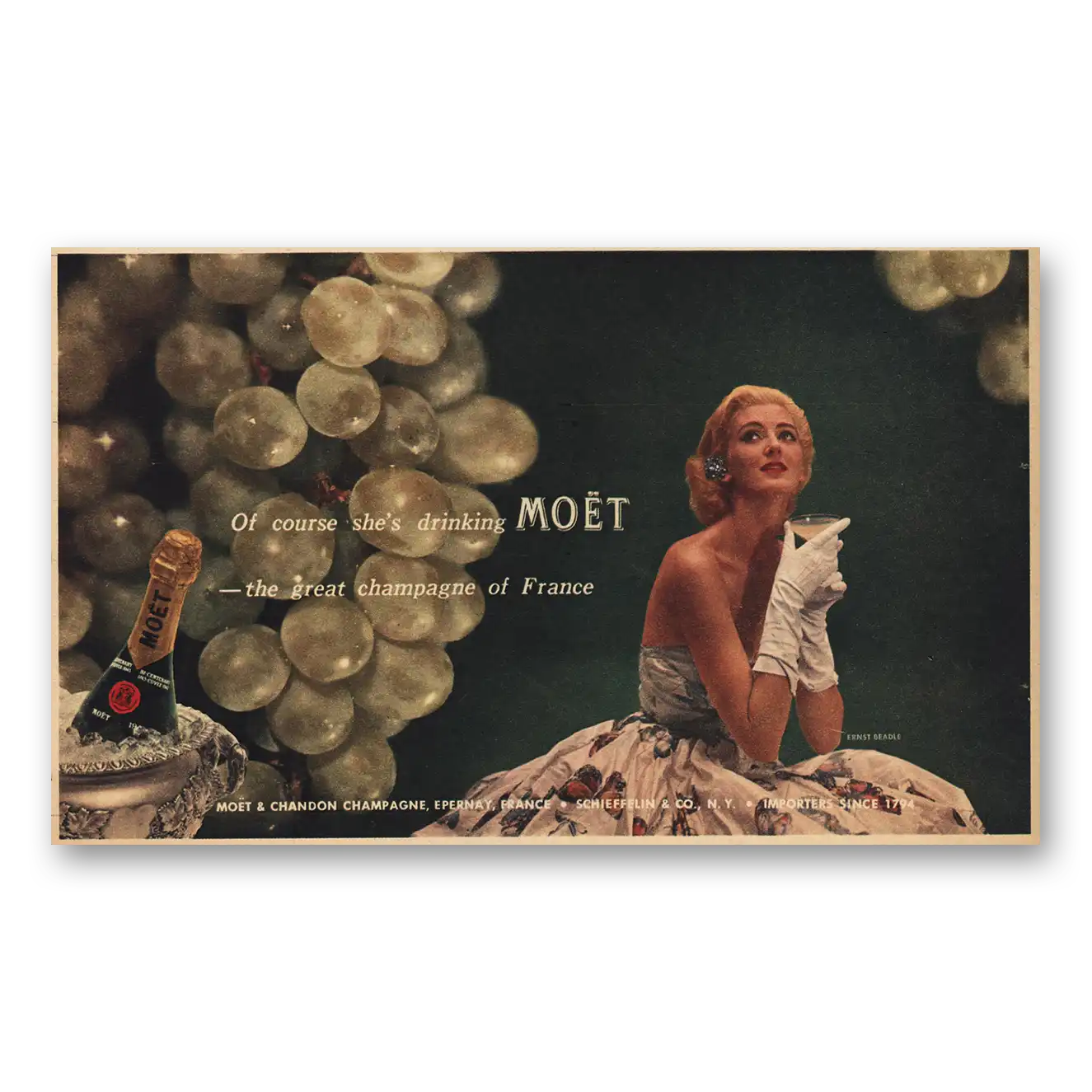 1956 Moet Champagne Of Course Shes Drinking Moet Vintage Magazine Print Ad