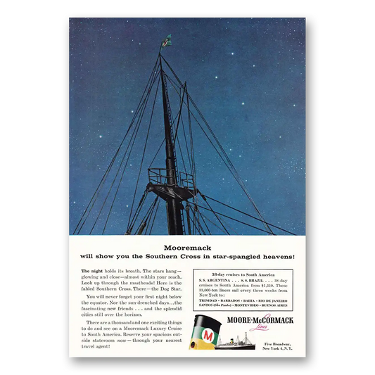 1956 Moore McCormack Lines Mooremack Southern Cross Vintage Magazine Print Ad