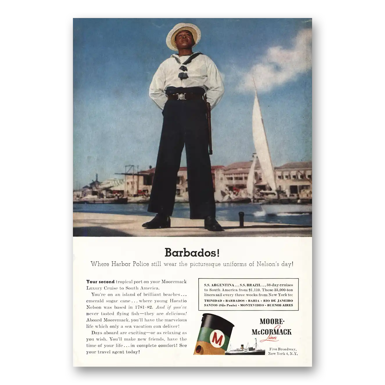 1956 Moore McCormack Lines Barbados Vintage Magazine Print Ad