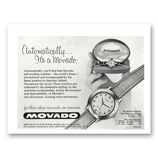 1956 Movado Watch Automatically Self Winding Watches Vintage Magazine Print Ad