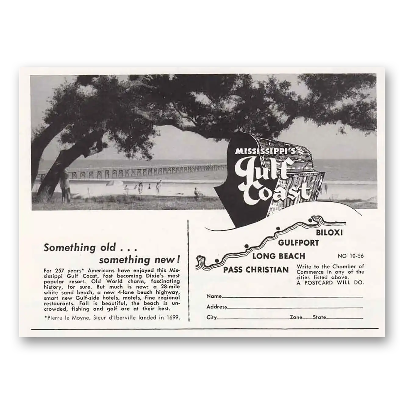 1956 Mississippi Gulf Coast Something Old Something Vintage Magazine Print Ad