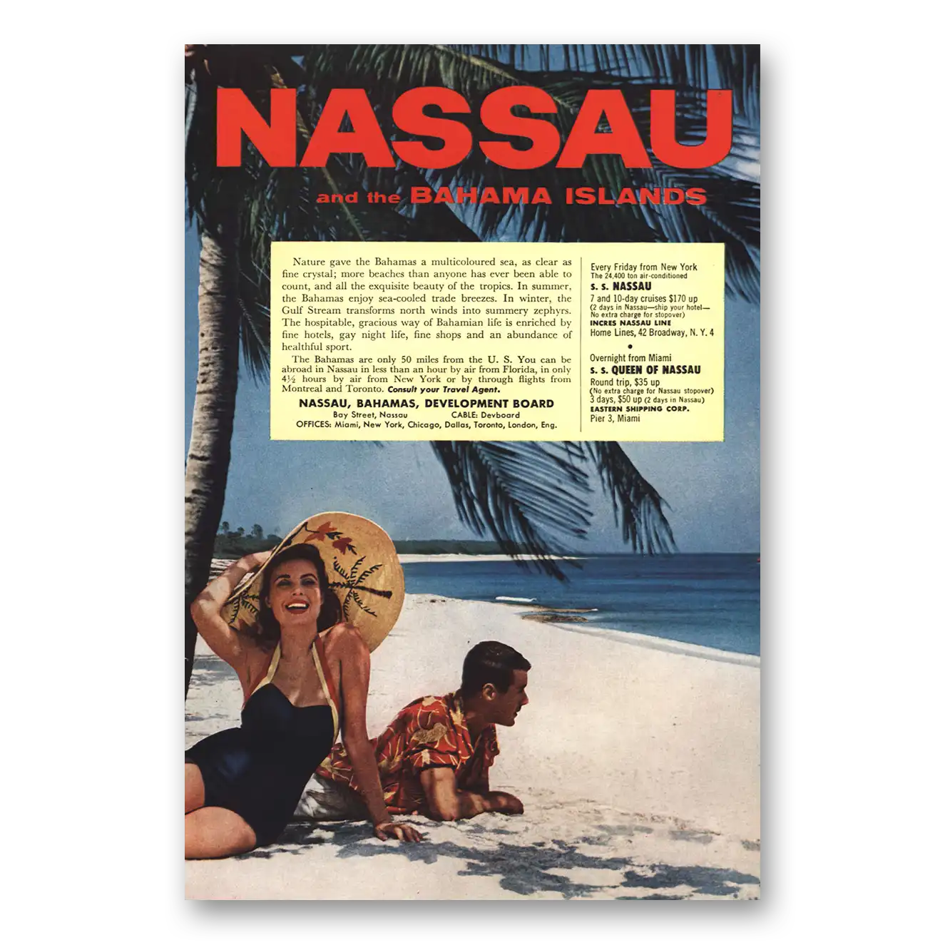 1956 Nassau Bahamas Multicolored Sea Vintage Magazine Print Ad