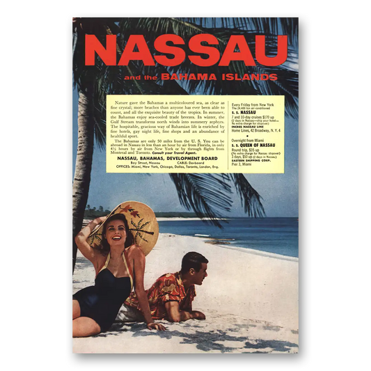 1956 Nassau Bahamas Multicolored Sea Vintage Magazine Print Ad