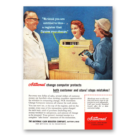 1956 National Cash Register National Change Computer Protects Vintage Magazine Print Ad