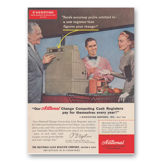 1956 National Cash Register D'Agostino Bros Vintage Magazine Print Ad