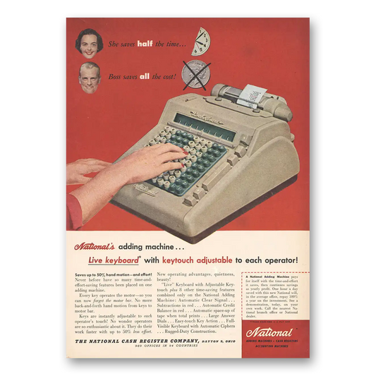 1956 National Cash Register Adding Machine Vintage Magazine Print Ad