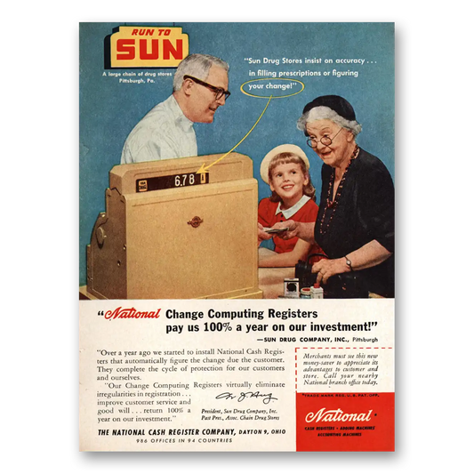 1956 National Cash Register Sun Drug Stores Vintage Magazine Print Ad