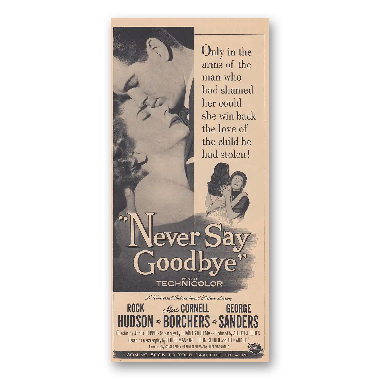 1956 Never Say Goodbye Movie Promo Rock Hudson Vintage Magazine Print Ad