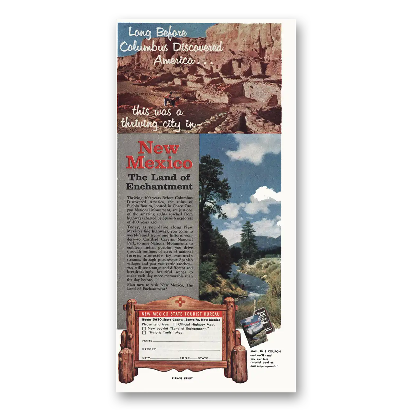 1956 New Mexico Long Before Columbus Discovered America Vintage Magazine Print Ad