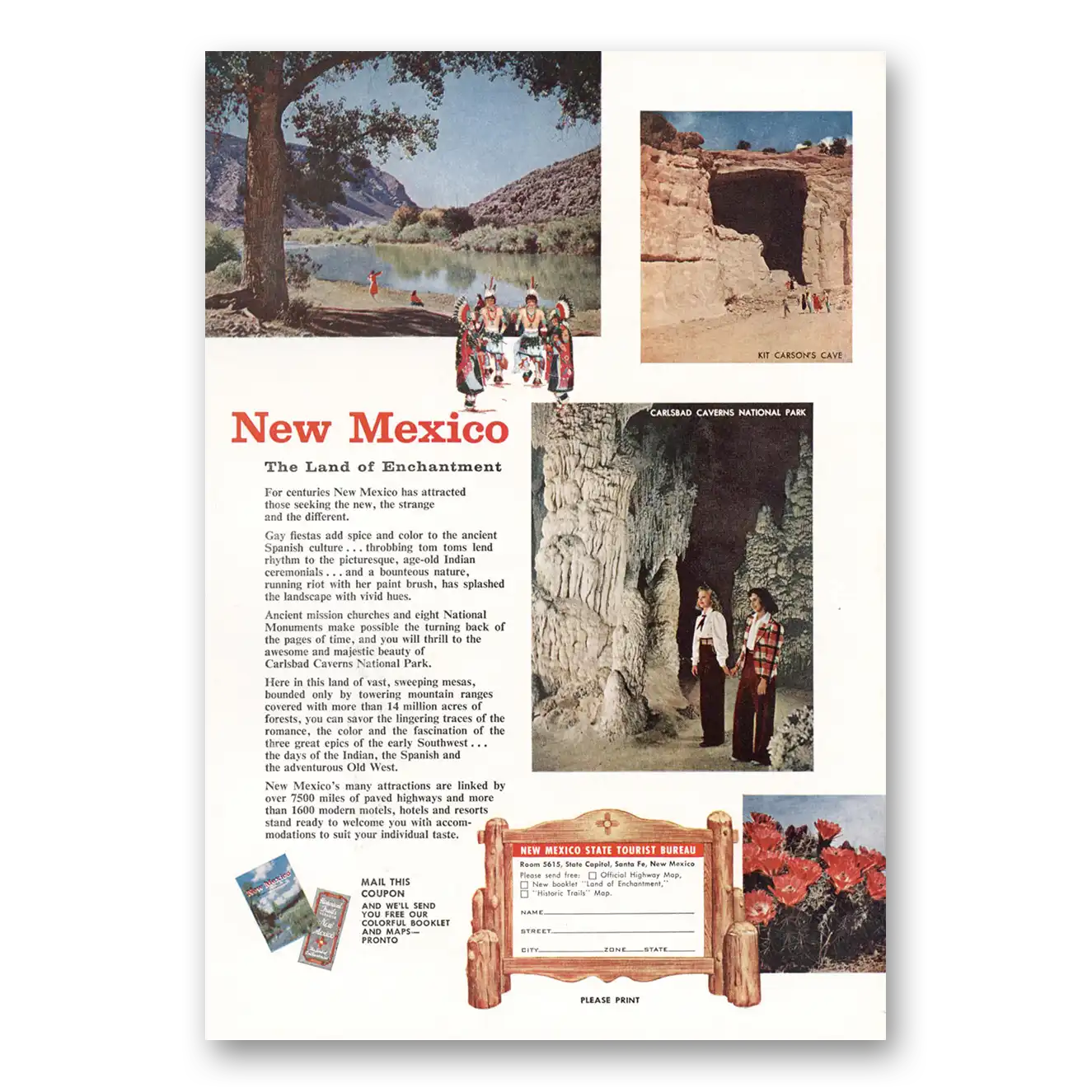 1956 New Mexico Kit Carsons Cave Carlsbad Vintage Magazine Print Ad