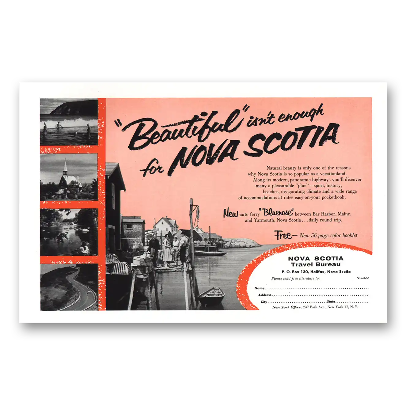 1956 Nova Scotia Canada Beautiful Isn't Enough Vintage Magazine Print Ad