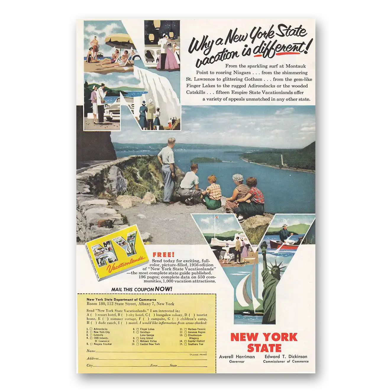 1956 New York Why a New York State Vacation is Different Vintage Magazine Print Ad