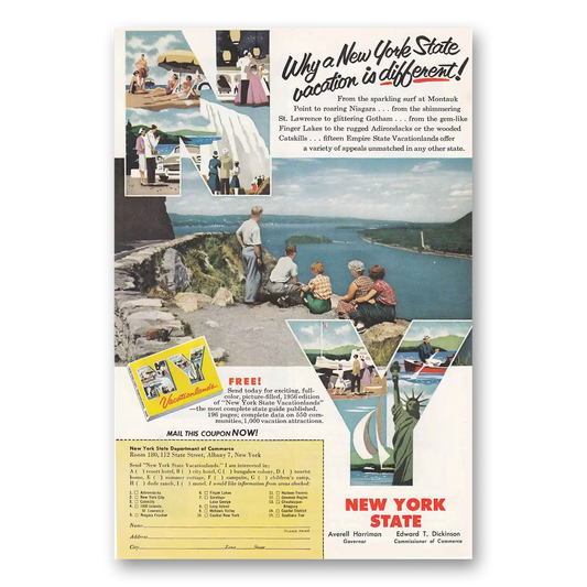 1956 New York Why a New York State Vacation is Different Vintage Magazine Print Ad