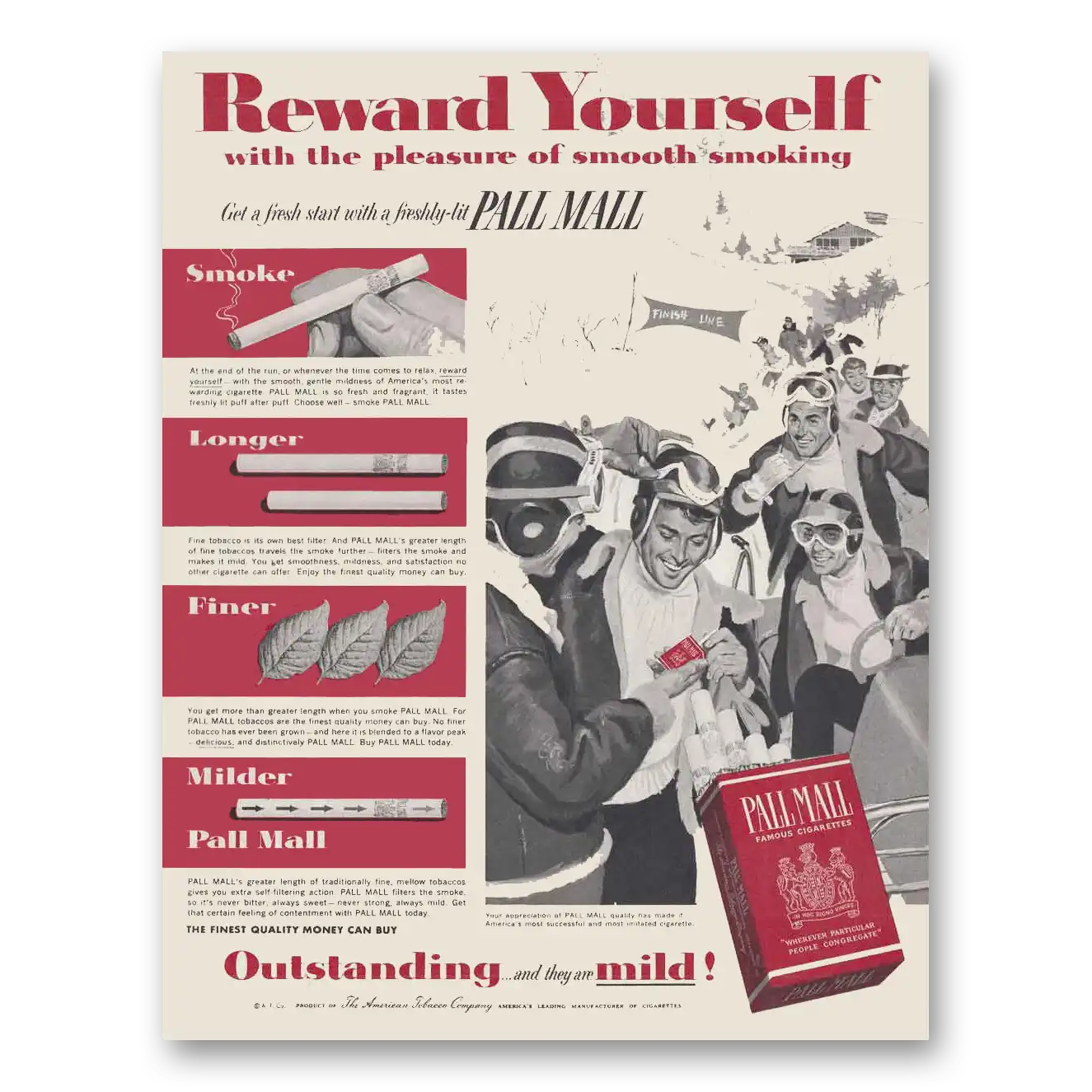 1956 Pall Mall Cigarettes Reward Yourself Finish Line Vintage Magazine Print Ad