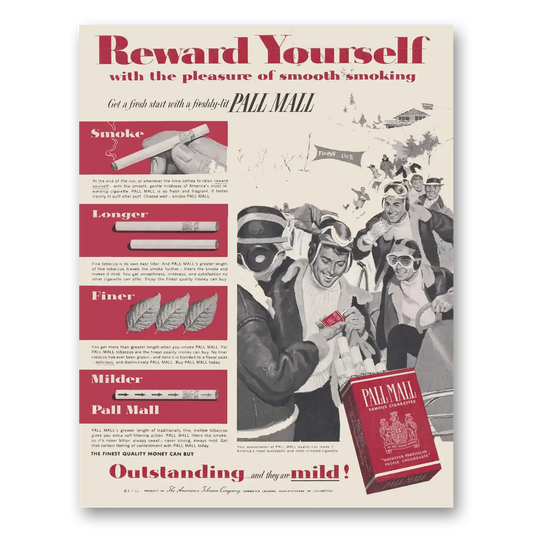 1956 Pall Mall Cigarettes Reward Yourself Finish Line Vintage Magazine Print Ad