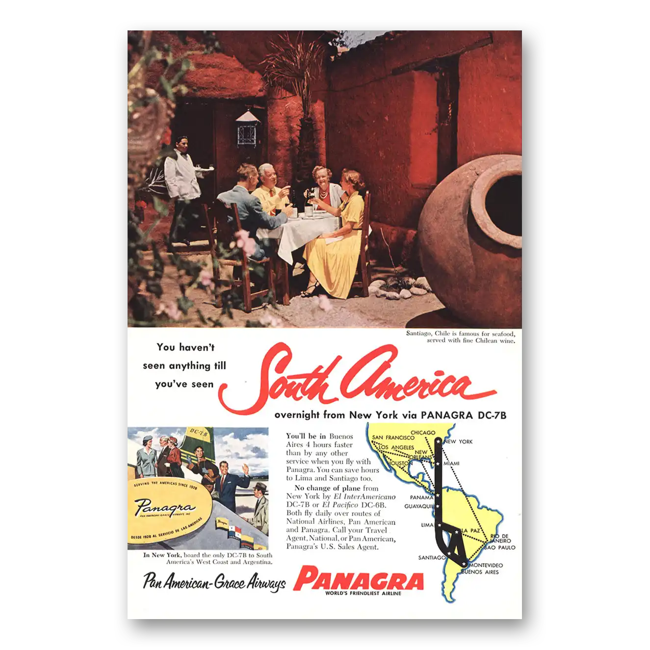 1956 Panagra Airlines Santiago Chile South America Vintage Magazine Print Ad