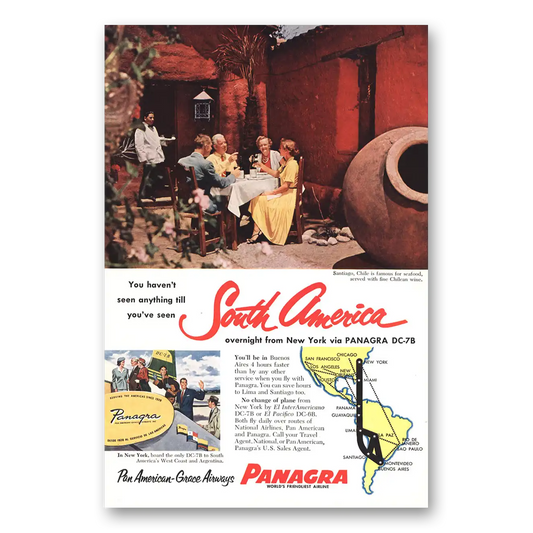 1956 Panagra Airlines Santiago Chile South America Vintage Magazine Print Ad