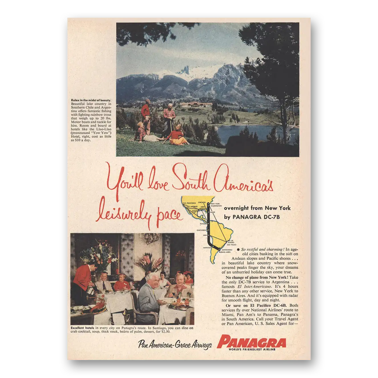 1956 Panagra Airlines Love South America's Leisurely Pace Vintage Magazine Print Ad