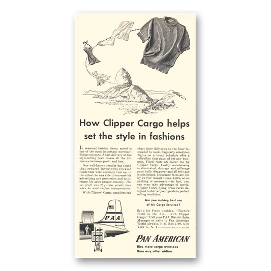 1956 Pan Am Clipper Cargo Helps Set the Style In Fashions Vintage Magazine Print Ad