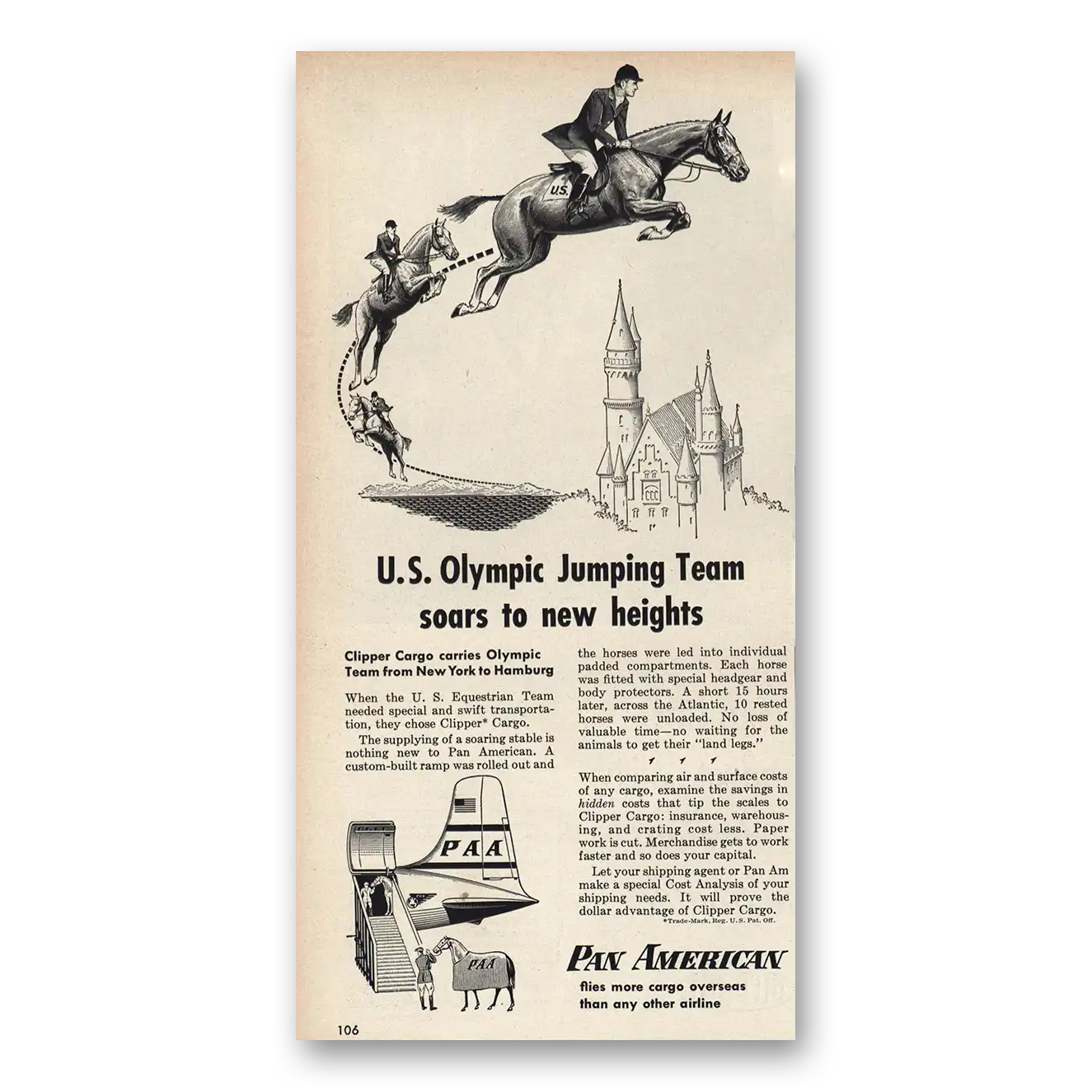 1956 Pan Am US Olympic Jumping Team Vintage Magazine Print Ad