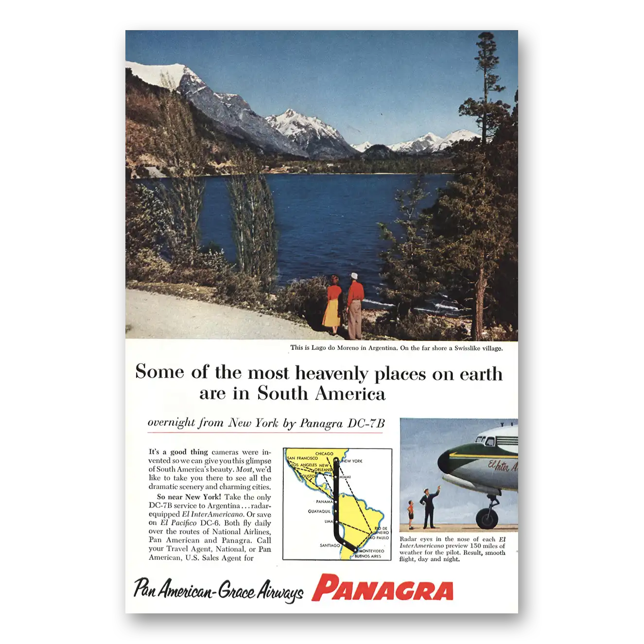 1956 Panagra Airlines Heavenly Places On Earth DC7B Vintage Magazine Print Ad