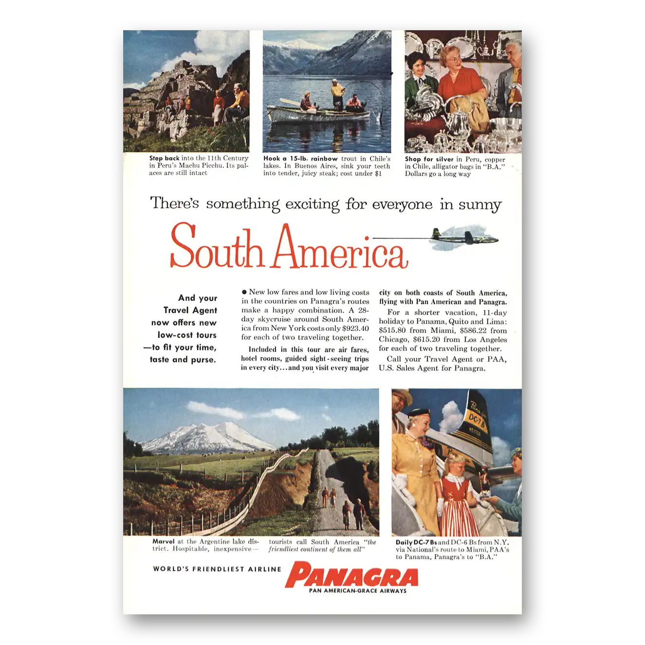 1956 Panagra Sunny South America Vintage Magazine Print Ad