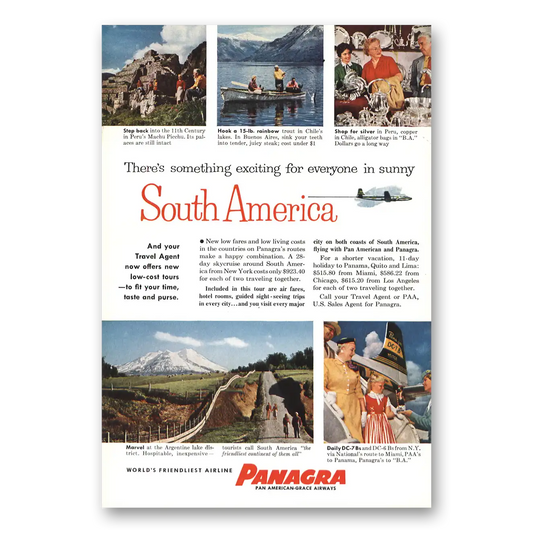 1956 Panagra Sunny South America Vintage Magazine Print Ad