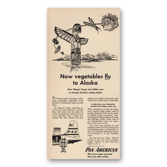 1956 Pan Am Vegetables Fly to Alaska Vintage Magazine Print Ad
