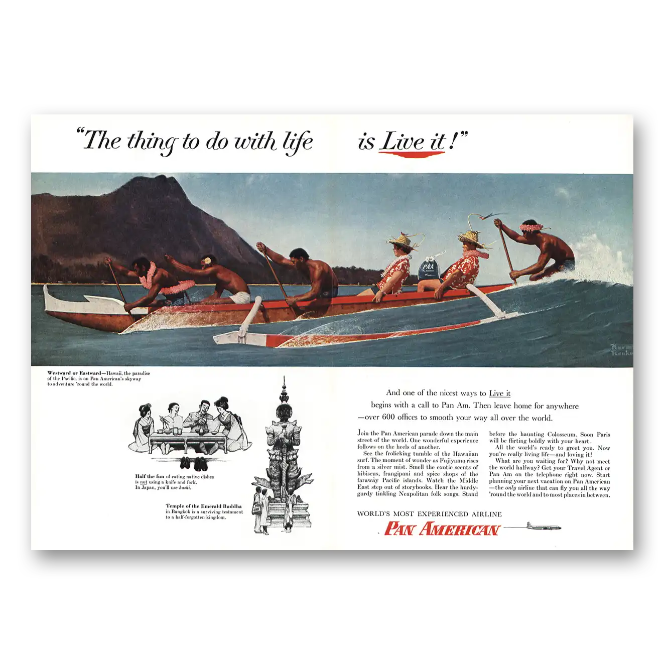 1956 Pan Am Norman Rockwell Diamond Head Vintage Magazine Print Ad