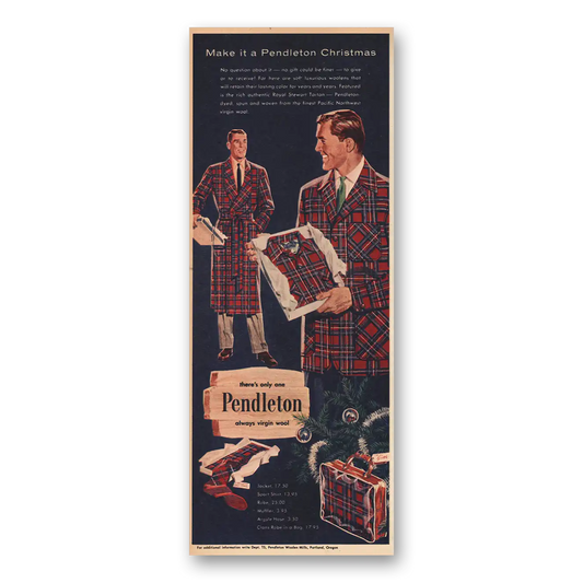 1956 Pendleton Make It Pendleton Christmas Vintage Magazine Print Ad