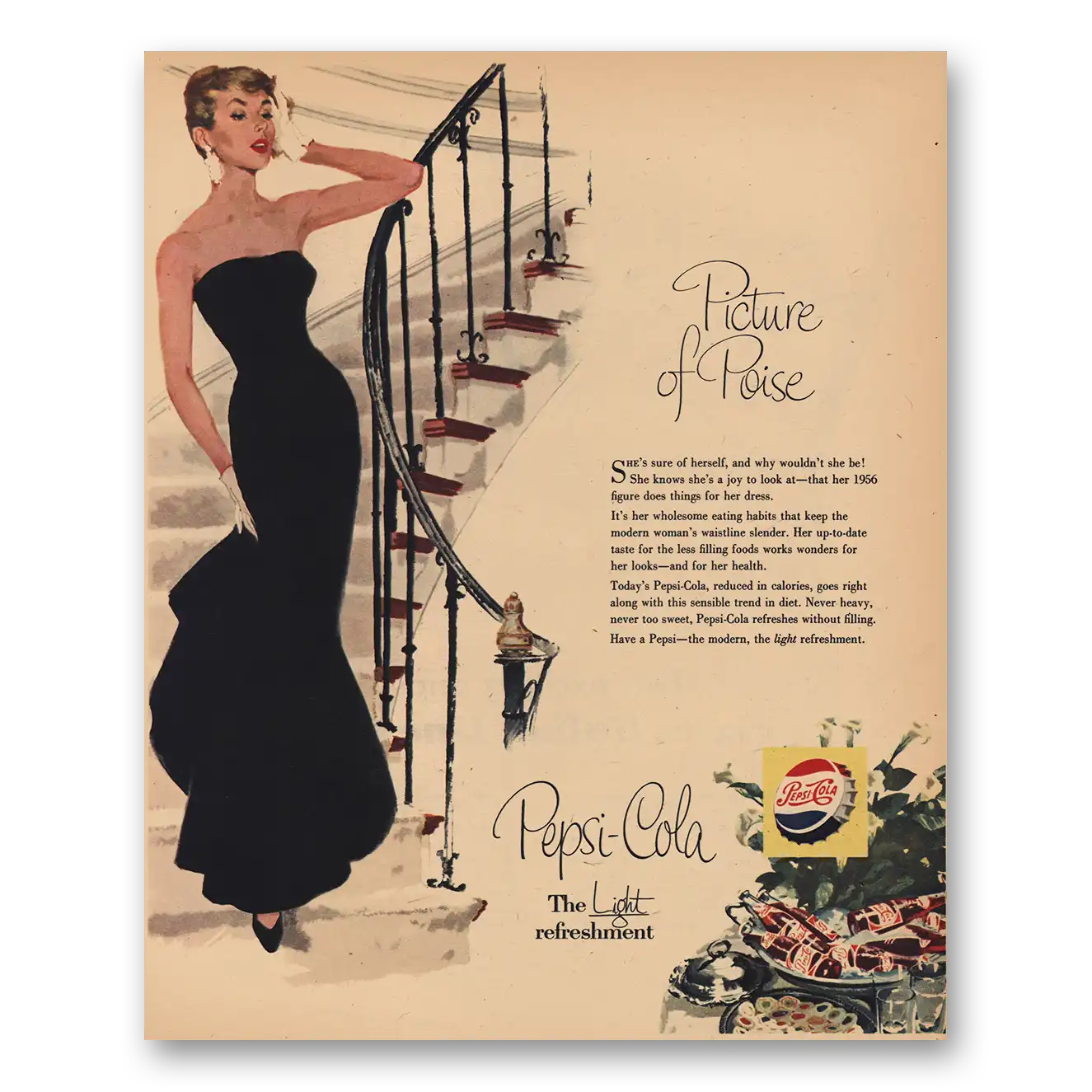 1956 Pepsi Picture of Poise Vintage Magazine Print Ad