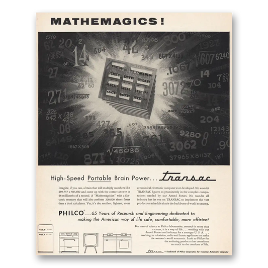 1956 Philco Transac Brain Power Transac Mathemagics Vintage Magazine Print Ad