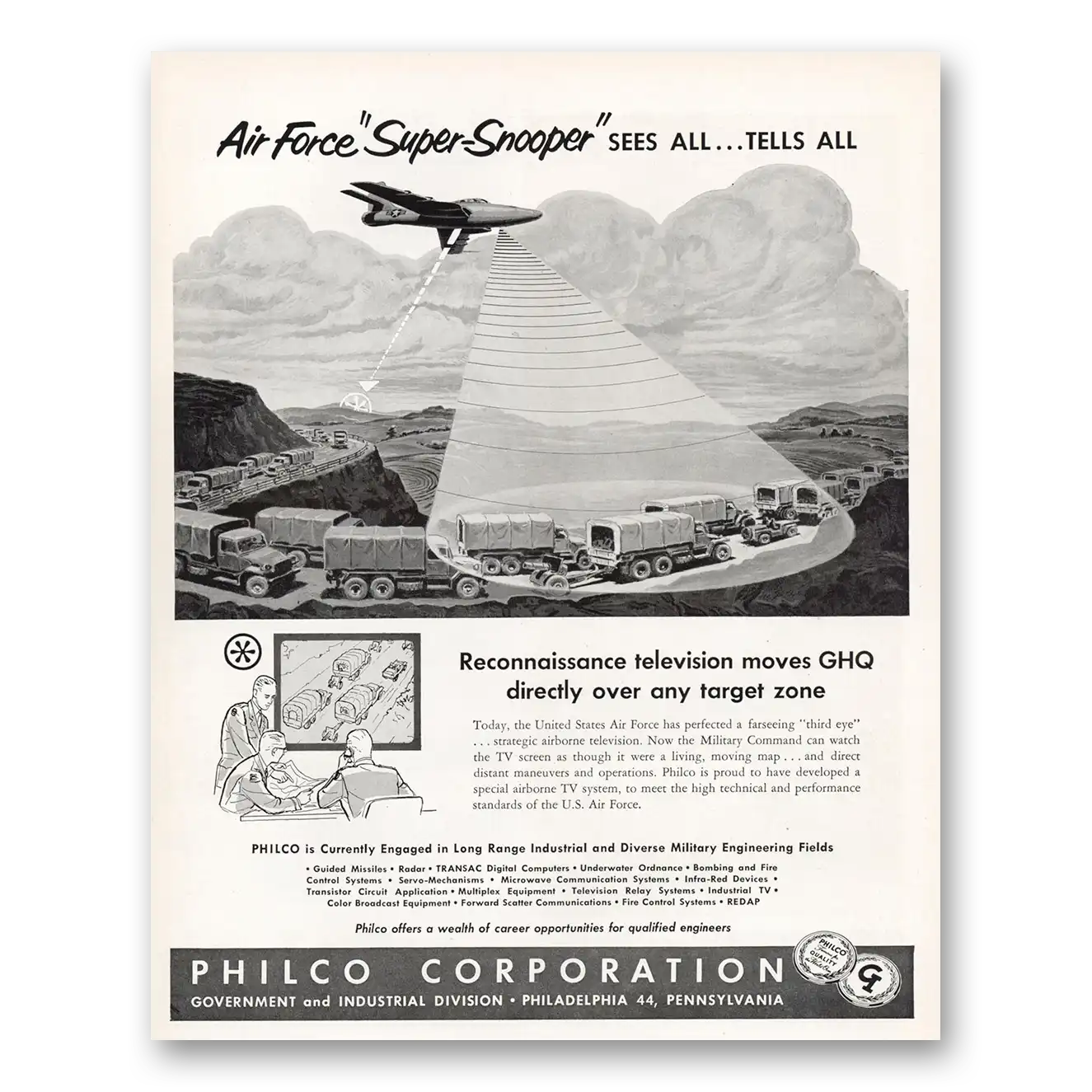 1956 Philco Electronic Systems Super Snooper Vintage Magazine Print Ad