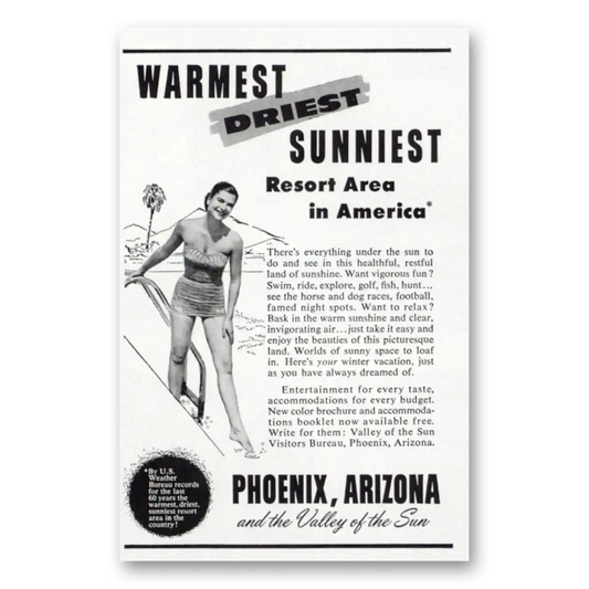 1956 Phoenix Arizona Warmest Driest Sunniest Vintage Magazine Print Ad