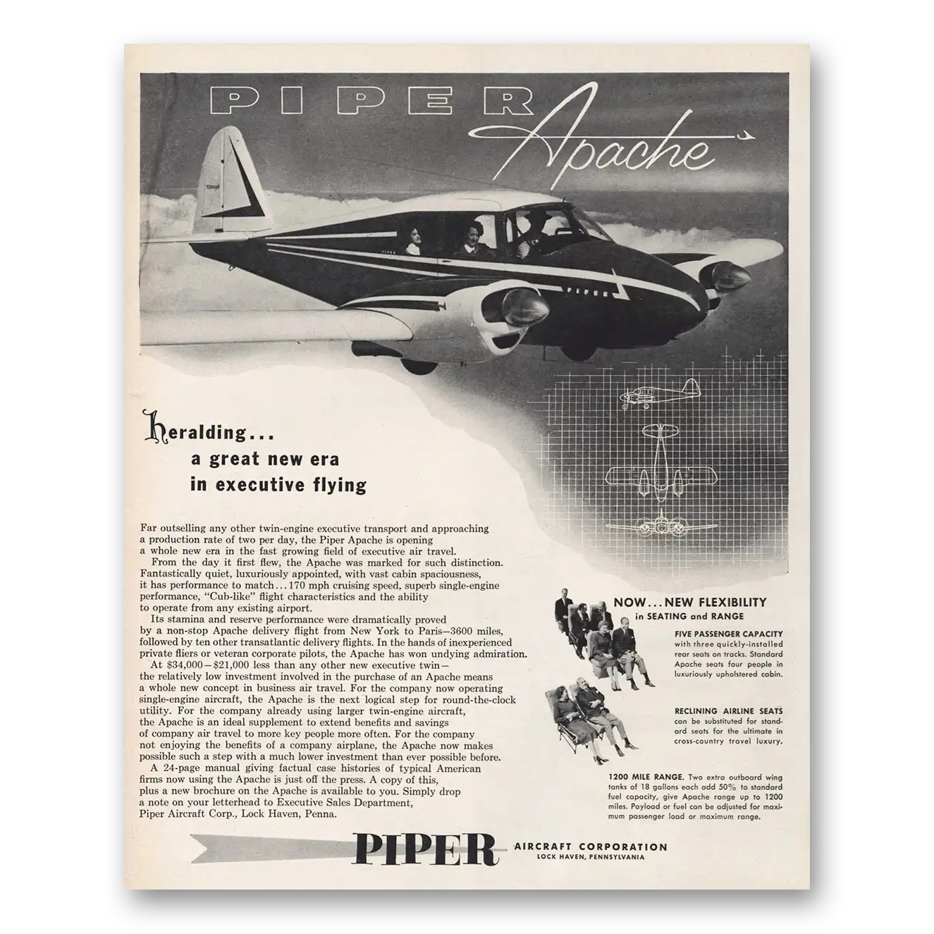 1956 Piper Aircraft Heralding Great New Era Vintage Magazine Print Ad