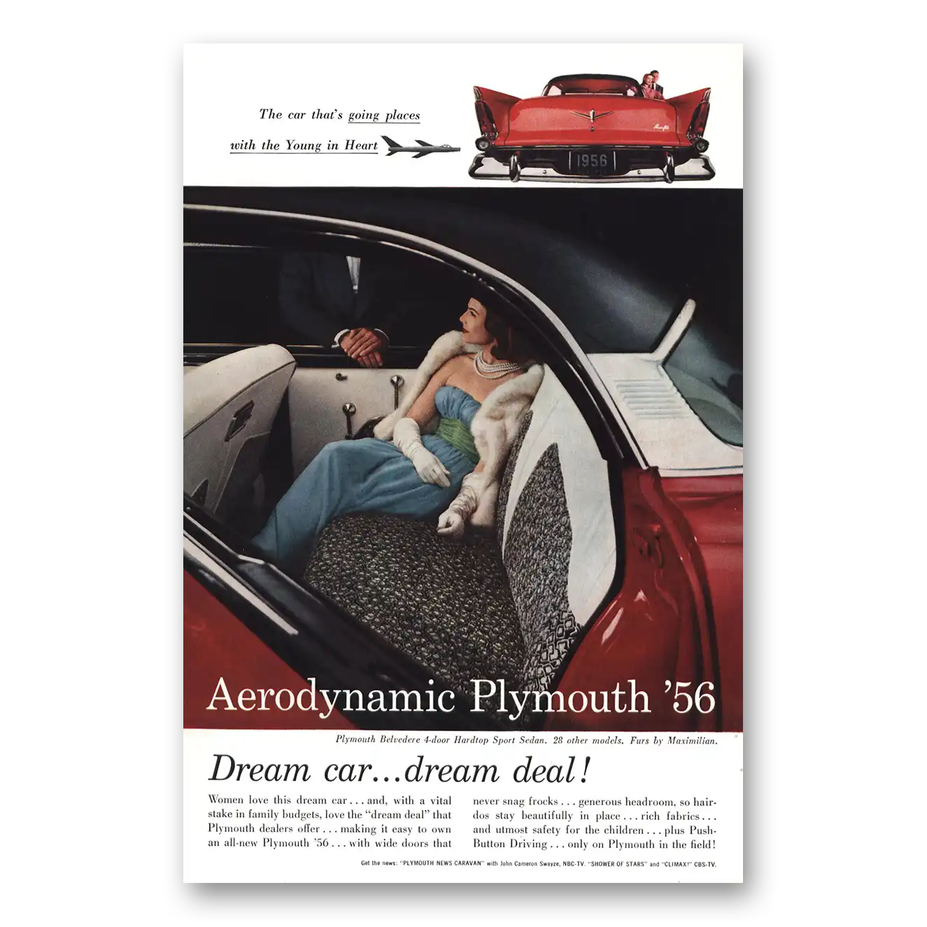 1956 Plymouth Belvedere Aerodynamic Young in Heart Vintage Magazine Print Ad