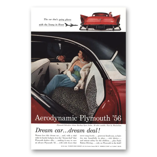 1956 Plymouth Belvedere Aerodynamic Young in Heart Vintage Magazine Print Ad