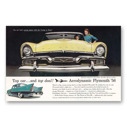 1956 Plymouth Belvedere Convertible Aerodynamic Vintage Magazine Print Ad