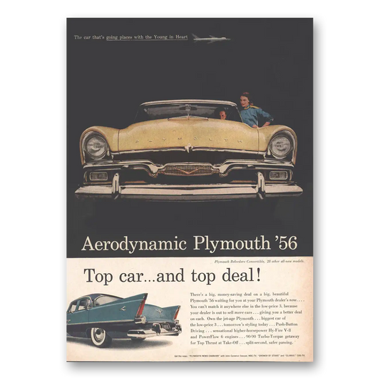 1956 Plymouth Belvedere Aerodynamic Top Car and Top Deal Vintage Magazine Print Ad