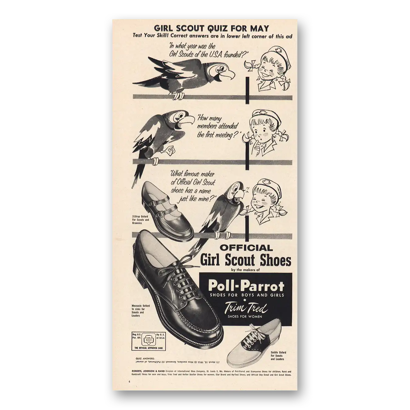 1956 Poll Parrot Shoes Girl Scout Shoes Vintage Magazine Print Ad