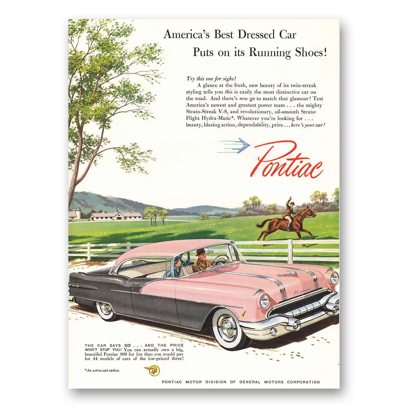 1956 Pontiac Strato Streak Best Dressed Cars Puts On Its Running Shoes Vintage Magazine Print Ad