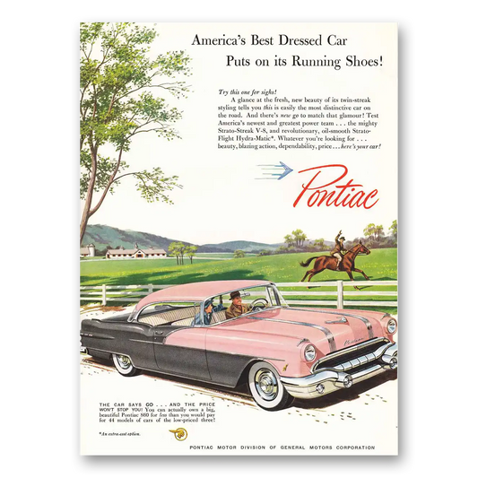 1956 Pontiac Strato Streak Best Dressed Cars Puts On Its Running Shoes Vintage Magazine Print Ad